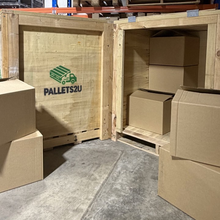 Pallets2U wooden storage crate open and ready to fill